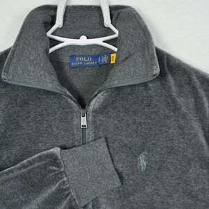 Polo Ralph Lauren Womens Grey Velour Quarter Zip Pullover Sweatshirt Size Small